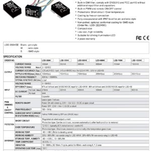 LDD-500H | Mean Well LDD-H Step-Down 500mA CC Pinned DC LED Driver