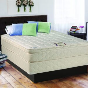 Continental Sleep Eurotop Pillowtop Innerspring Mattress and 8" Wood Boxspring/Foundation Set, Full, Gold