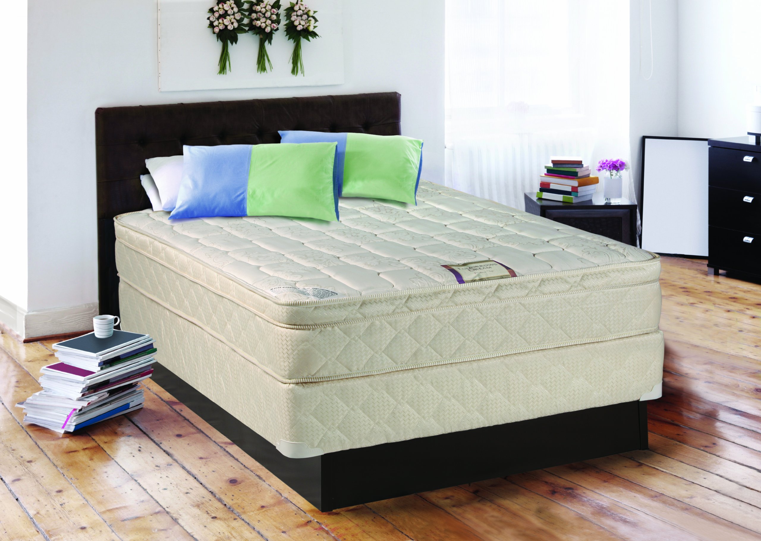 Continental Sleep Eurotop Pillowtop Innerspring Mattress and 8" Wood Boxspring/Foundation Set, Full, Gold