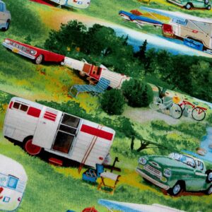 Vintage Trailers Camp Trailer Green, Fabric by the Yard