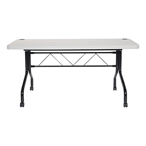 Office Star Resin Multipurpose Flip Training Table with Locking Casters for Home or Office Use, 5 Feet Light Gray