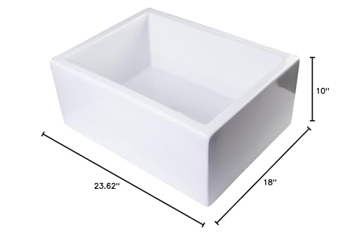 ALFI brand AB2418SB-W Smooth Thick Wall Fireclay Single Bowl Farm Sink, 24", White