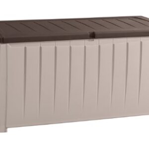 Keter Novel Outdoor Plastic Storage Box Garden Furniture, Beige and Brown, 124 x 55 x 62.5 cm