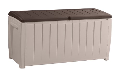 Keter Novel Outdoor Plastic Storage Box Garden Furniture, Beige and Brown, 124 x 55 x 62.5 cm