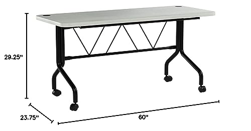 Office Star Resin Multipurpose Flip Training Table with Locking Casters for Home or Office Use, 5 Feet Light Gray