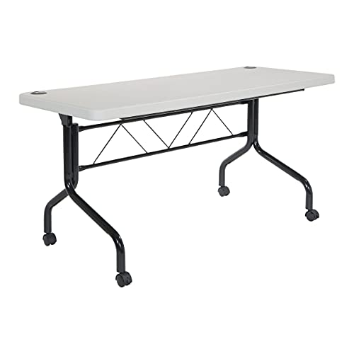 Office Star Resin Multipurpose Flip Training Table with Locking Casters for Home or Office Use, 5 Feet Light Gray