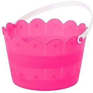 Bright Pink Scalloped Bucket - 6" x 8" (Pack of 1) - Plastic Multipurpose Storage Container