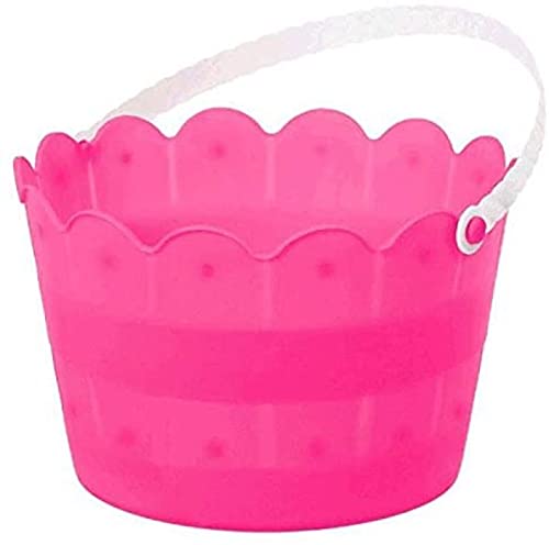 Bright Pink Scalloped Bucket - 6" x 8" (Pack of 1) - Plastic Multipurpose Storage Container