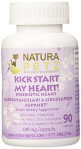 natura petz kick start my heart probiotic cardiovascular and circulation support for kittens, 90 capsules, 400mg per capsule