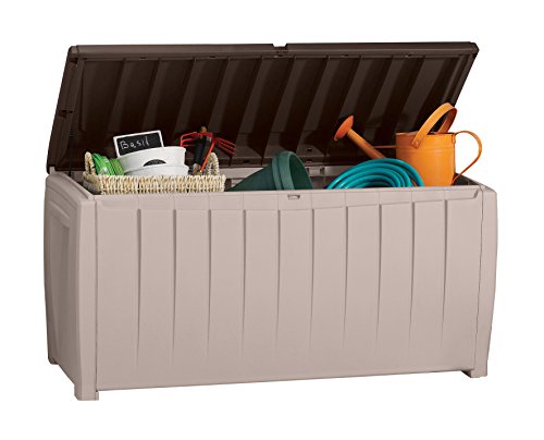 Keter Novel Outdoor Plastic Storage Box Garden Furniture, Beige and Brown, 124 x 55 x 62.5 cm