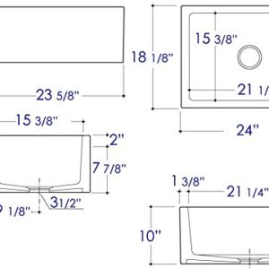 ALFI brand AB2418SB-W Smooth Thick Wall Fireclay Single Bowl Farm Sink, 24", White