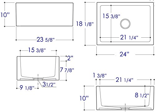 ALFI brand AB2418SB-W Smooth Thick Wall Fireclay Single Bowl Farm Sink, 24", White