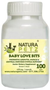 natura petz baby love bits probiotic growth, muscle and central nervous system support for senior pets, 100 tablets, 420mg per tablet