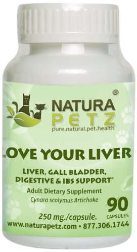 Natura Petz Love Your Liver, Liver Detox and Support, Gall Bladder, Digestive and Irritable Bowel Syndrome Support for Adult Pets, 90 Capsules, 250mg Per Capsule