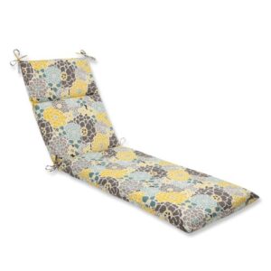 pillow perfect bright floral indoor/outdoor split back chaise lounge cushion with ties, plush fiber fill, weather, and fade resistant, 72.5" x 21", blue/tan lois, 1 count