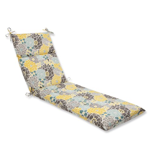 Pillow Perfect Bright Floral Indoor/Outdoor Split Back Chaise Lounge Cushion with Ties, Plush Fiber Fill, Weather, and Fade Resistant, 72.5" x 21", Blue/Tan Lois, 1 Count