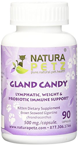 Natura Petz Gland Candy Lymphatic, Weight Loss and Probiotic Immune Support for Kittens, 90 Capsules, 500mg Per Capsule