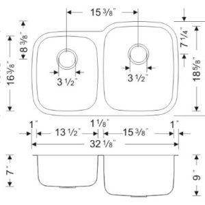 Wells CMU3221-79-16-1 Craftsmen Series Kitchen Sink Package, 32" 40/60, Brushed Matte Finish