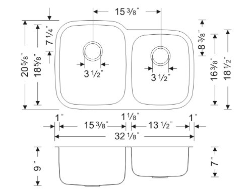 Wells CMU3221-97-16 Craftsmen Series Stainless Steel Kitchen Sink, 32" 60/40, Brushed Matte Finish