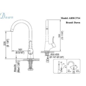 Dawn AB50 3714BN Single-Lever Bar Faucet, Brushed Nickel