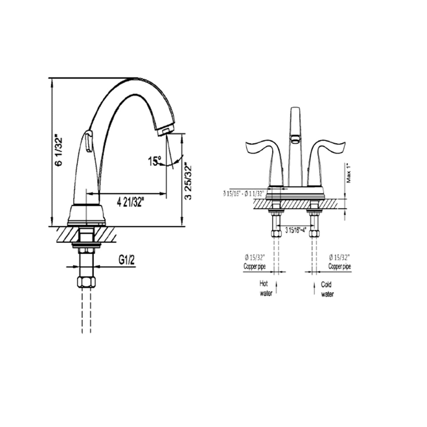 Dawn AB04 1273C 2-Hole, 2-Handle Centerset Lavatory Faucet for 4" Centers, Chrome