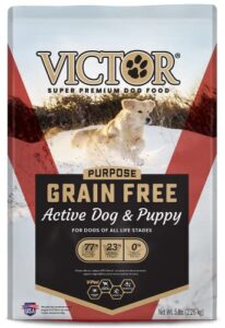 victor super premium dog food – grain free active dog & puppy – dry dog food with 33% protein, gluten free - for high energy dogs, 5lbs