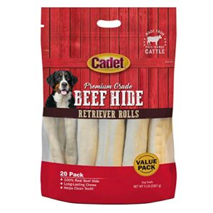 cadet premium grade beef hide retriever rolls for dogs 20 pack, 5 pounds