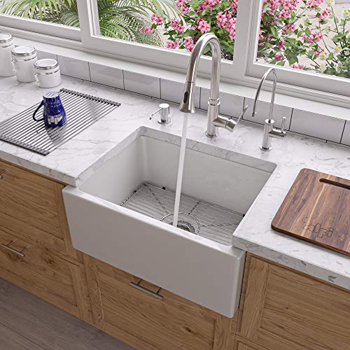 ALFI brand AB2418SB-W Smooth Thick Wall Fireclay Single Bowl Farm Sink, 24", White