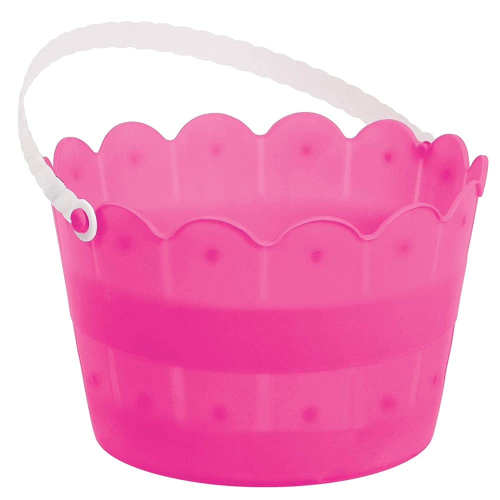 Bright Pink Scalloped Bucket - 6" x 8" (Pack of 1) - Plastic Multipurpose Storage Container