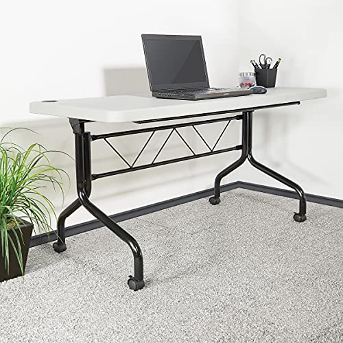 Office Star Resin Multipurpose Flip Training Table with Locking Casters for Home or Office Use, 5 Feet Light Gray