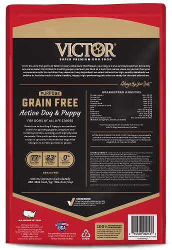 Victor Super Premium Dog Food – Grain Free Active Dog & Puppy – Dry Dog Food with 33% Protein, Gluten Free - for High Energy Dogs, 5lbs