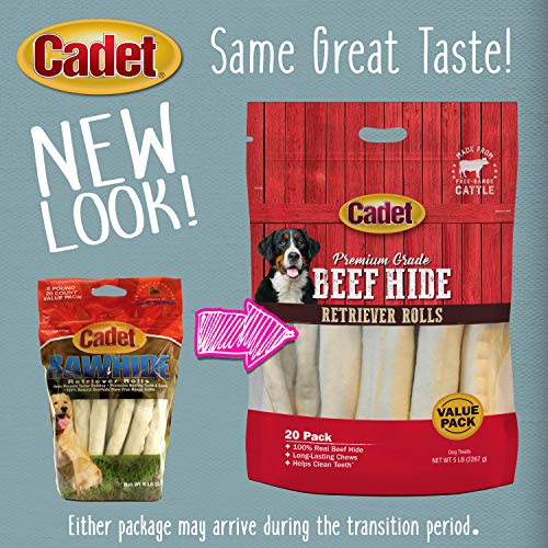 Cadet Premium Grade Beef Hide Retriever Rolls for Dogs 20 Pack, 5 Pounds