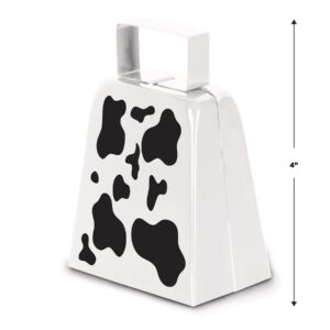 Beistle Novelty Metal Farm Animal Theme Birthday Party Western Favors, Cow Print Cowbell, White/Black