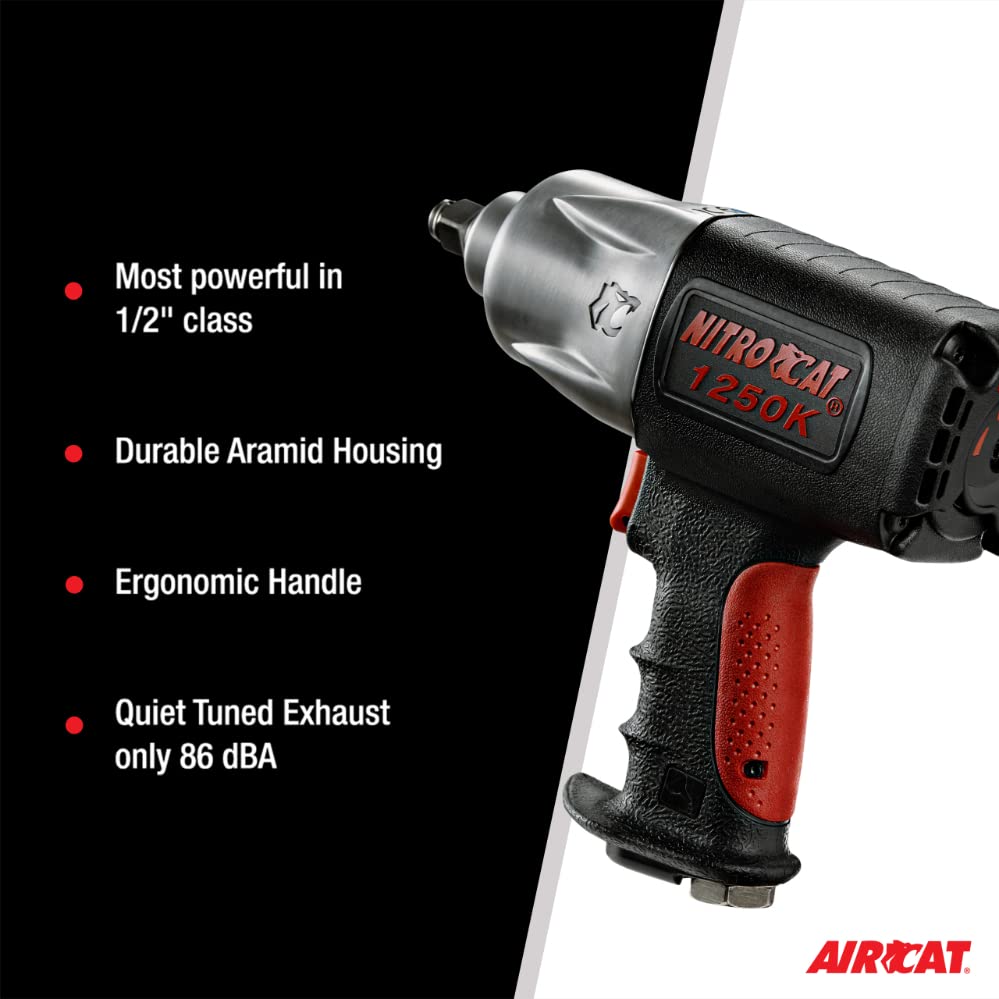 AIRCAT Pneumatic Tools 1250-K 1/2-inch NITROCAT Composite Twin Clutch Impact Wrench : Impact Wrench : Powerful & Long-Lasting Power Wrench : Air Tool with Ergonomic Handle