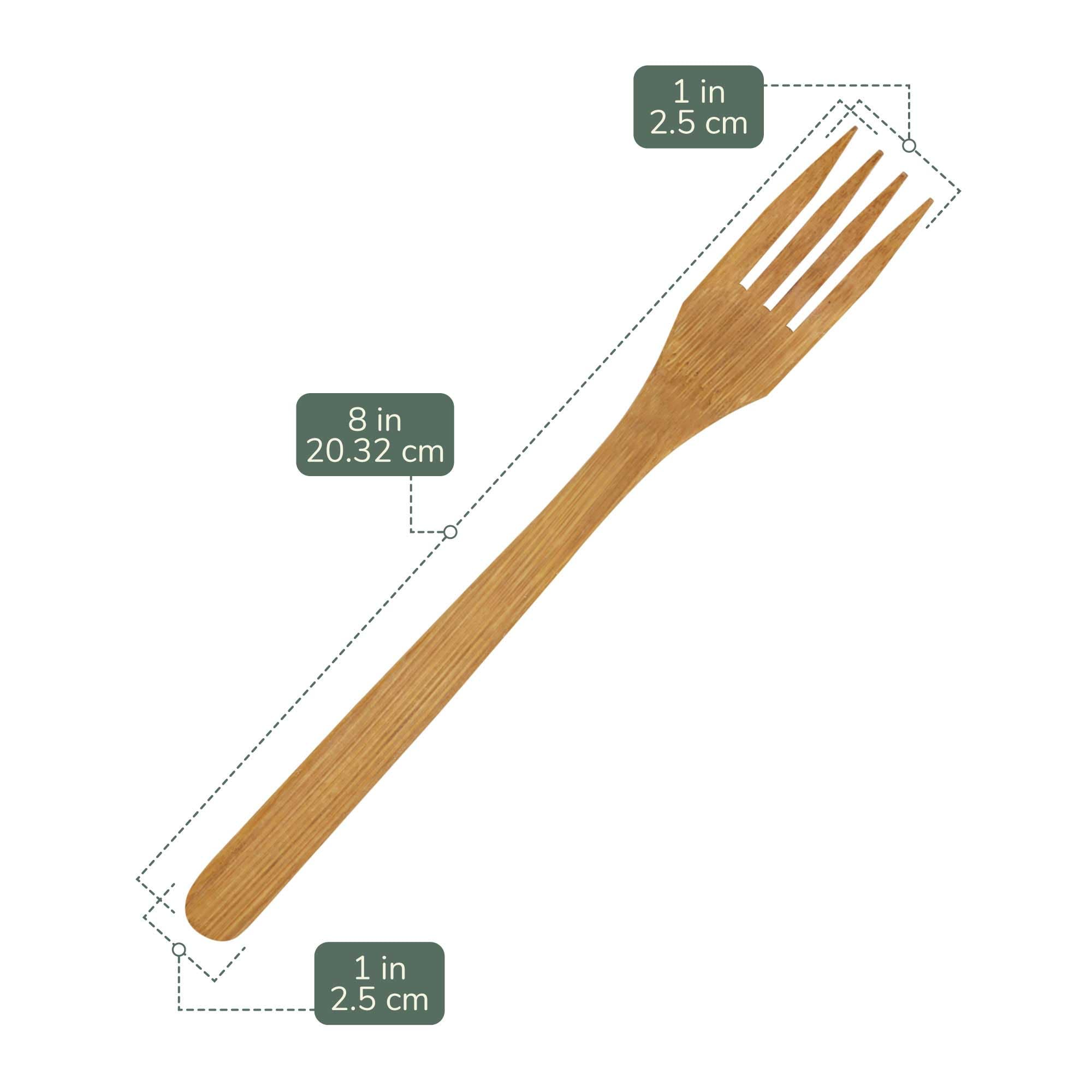 BambooMN Premium Solid Bamboo Dinner Fork 8" - All Natural Reusable Dinnerware - 10 pcs