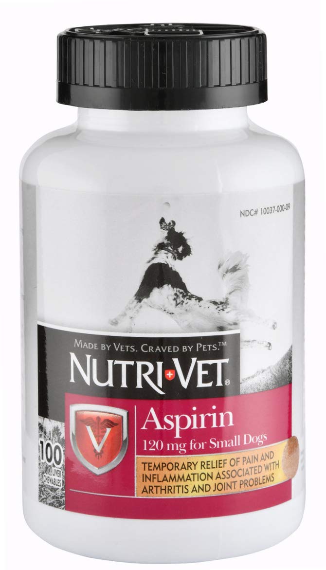 Nutri-Vet Aspirin for Dogs, Fast Pain Relief Liver Flavoured Chewable Tablets For Small Dogs, 120mg - 100 Ct