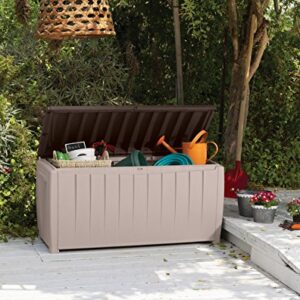 Keter Novel Outdoor Plastic Storage Box Garden Furniture, Beige and Brown, 124 x 55 x 62.5 cm