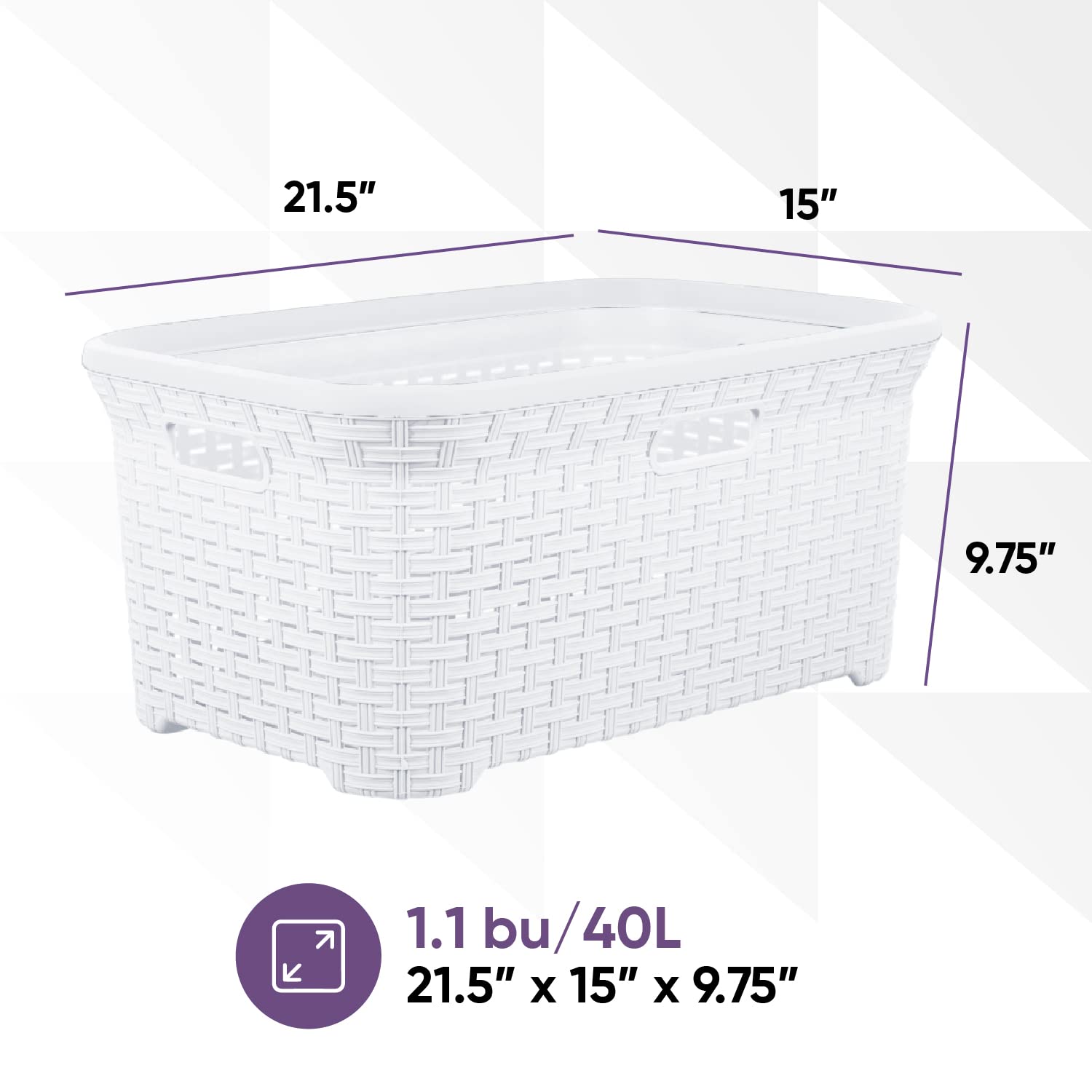 Superio Wicker Style Laundry Basket with Cutout Handles 50 Liter White Easy Storage Dirty Clothes in Washroom, Bathroom, or Bedroom