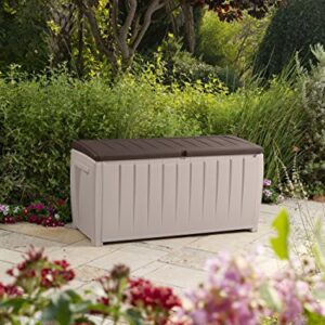 Keter Novel Outdoor Plastic Storage Box Garden Furniture, Beige and Brown, 124 x 55 x 62.5 cm