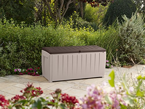 Keter Novel Outdoor Plastic Storage Box Garden Furniture, Beige and Brown, 124 x 55 x 62.5 cm