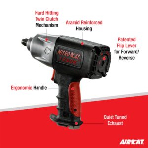 AIRCAT Pneumatic Tools 1250-K 1/2-inch NITROCAT Composite Twin Clutch Impact Wrench : Impact Wrench : Powerful & Long-Lasting Power Wrench : Air Tool with Ergonomic Handle