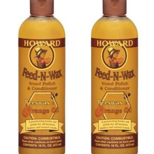 HOWARD Feed n Wax Wood & Conditioner Beeswax Polish, Orange, 16 Fl Oz, Pack of 2