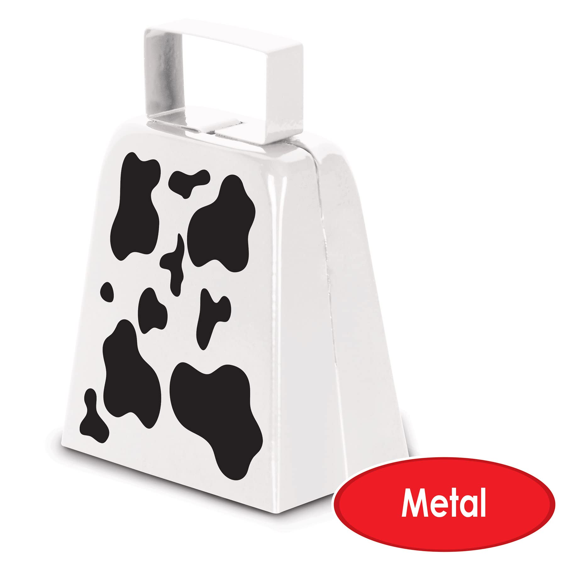 Beistle Novelty Metal Farm Animal Theme Birthday Party Western Favors, Cow Print Cowbell, White/Black