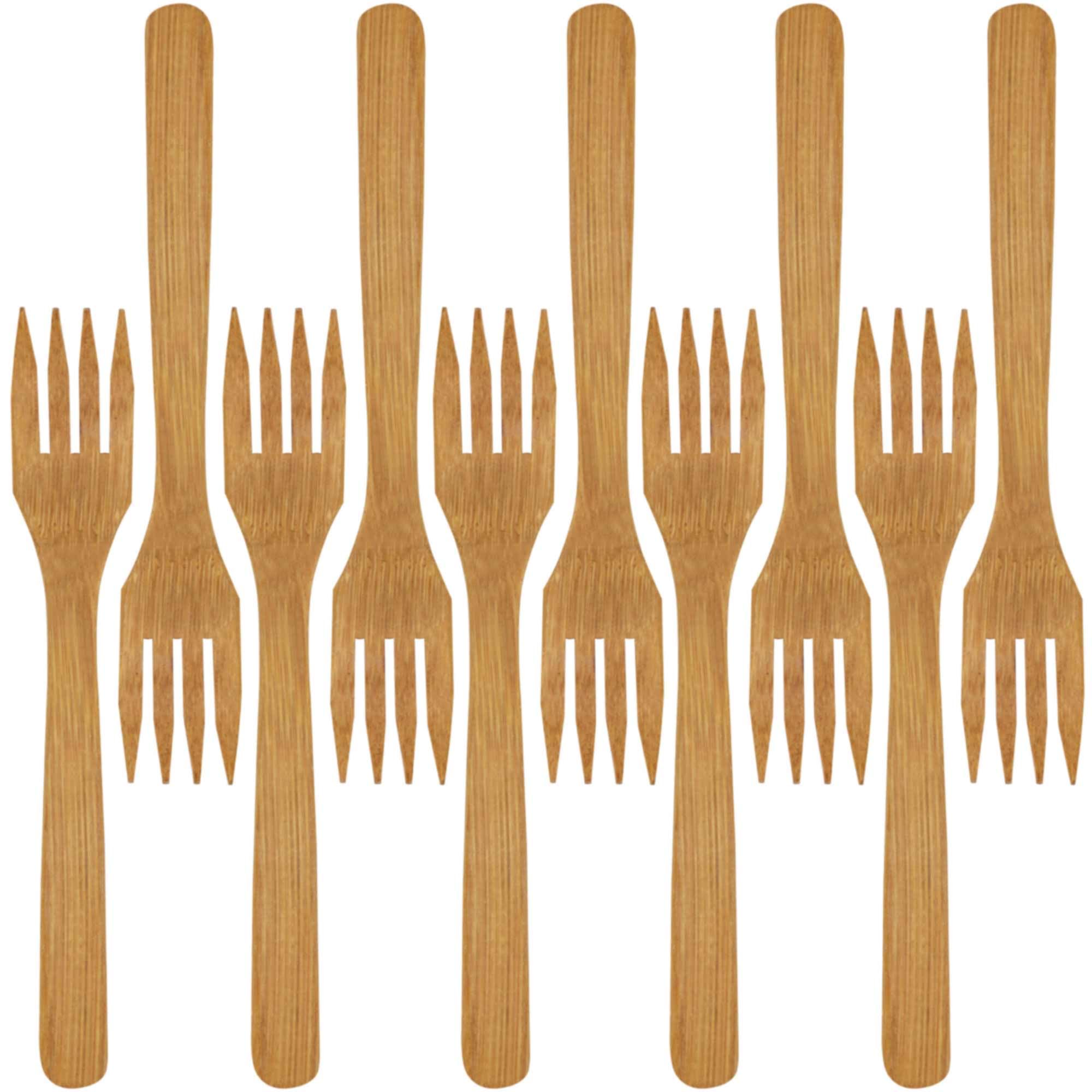 BambooMN Premium Solid Bamboo Dinner Fork 8" - All Natural Reusable Dinnerware - 10 pcs