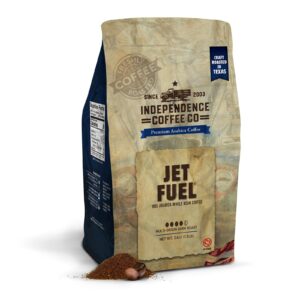 independence coffee co. jet fuel intense and heavy body, dark roast whole bean coffee, 24 ounce bag (packaging may vary)