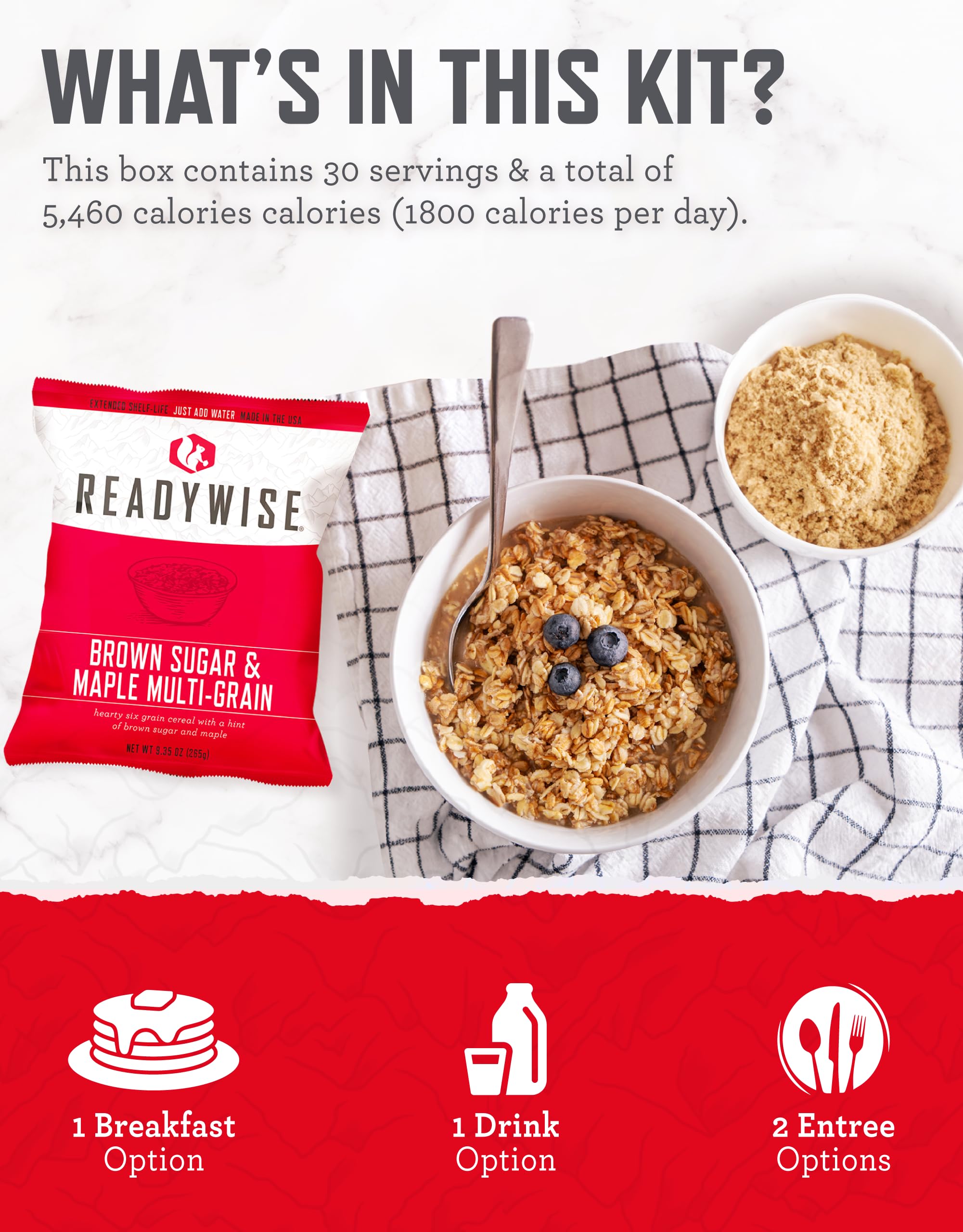 READYWISE - 72 Hours, 30 Servings, Emergency Food Supply, MRE, Pre-made, Freeze-Dried, Survival Food, Meal Essentials for, Camping, Hiking, and, Emergencies, Individually Packaged, 25-Year Shelf Life