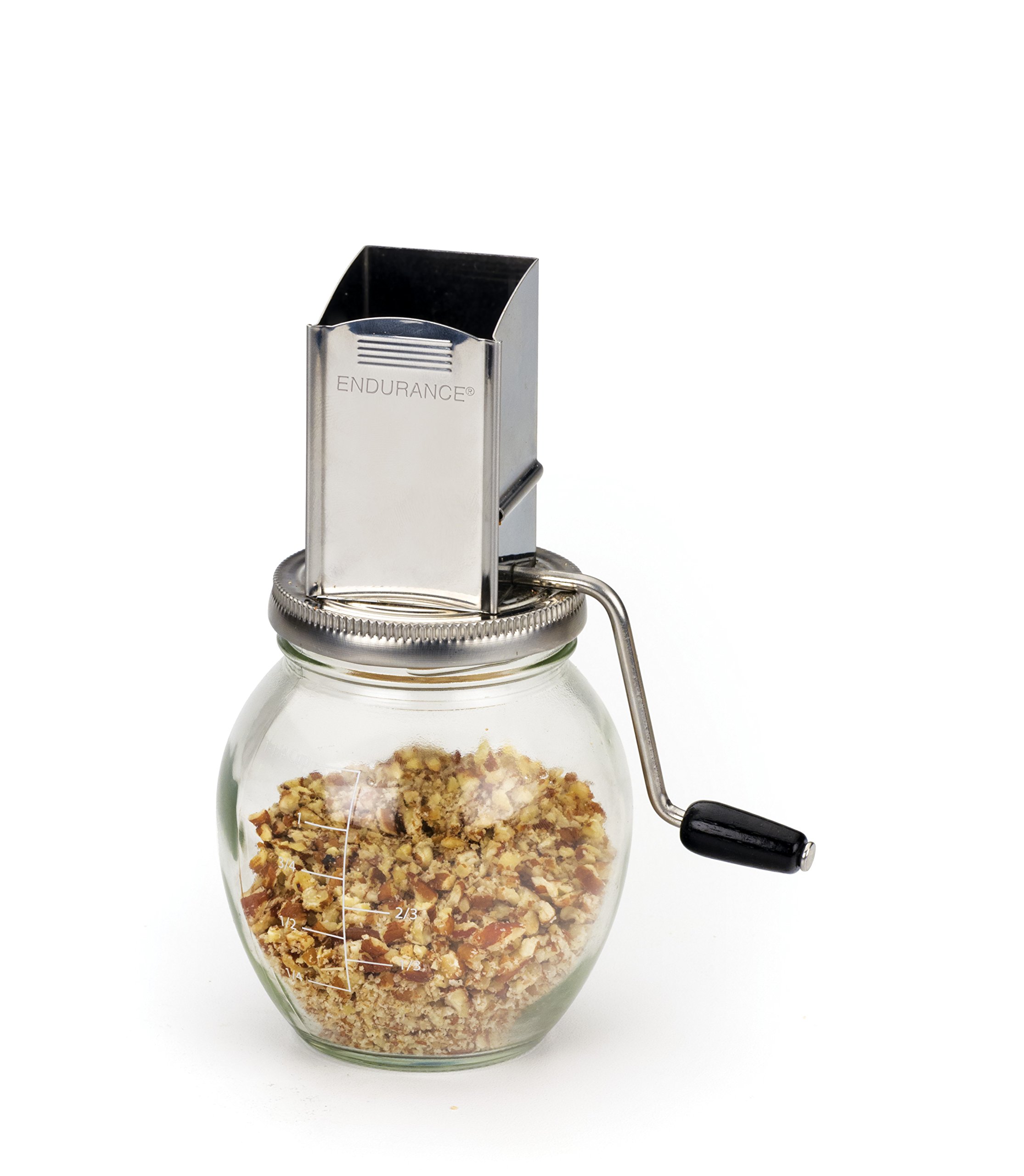 RSVP International Endurance Vintage Inspired Nut Grinder, 1.25 Cup Capacity, Glass Bottom