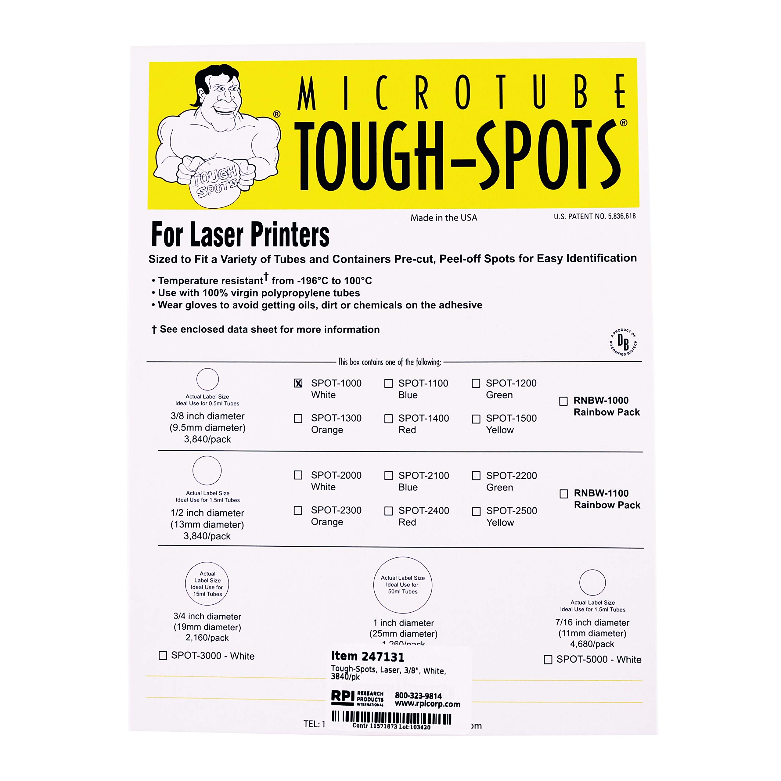 Tough-Spots for Laser Printers, 3/8 Inch Diameter, White, 3,840 per Package