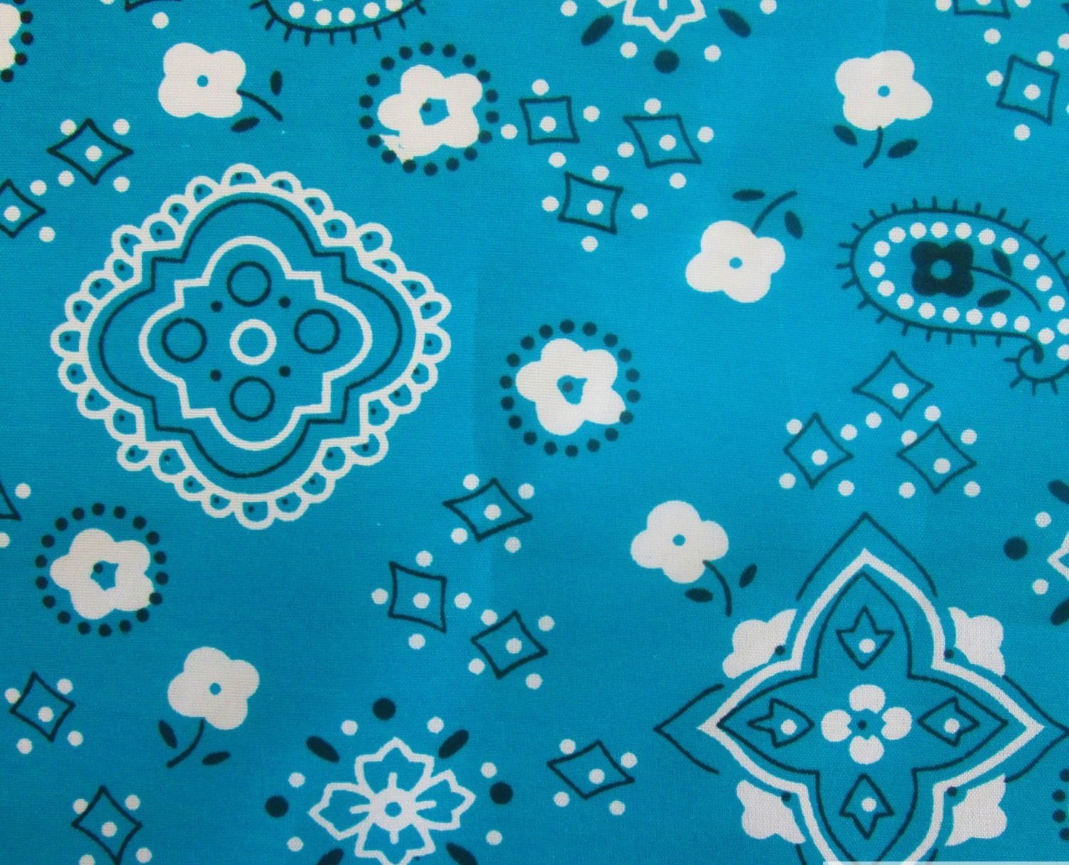 Bandana Turquoise Poly Cotton 58 Wide Fabric by The Yard (F.E.