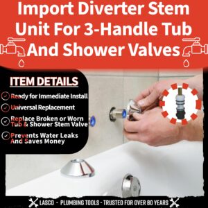 Lasco S-735-4T Import Diverter Stem ,0489,Delex Pattern Broach, For 3 Handle Tub And Shower Valve, Fits Many Import Valves,White/ Black